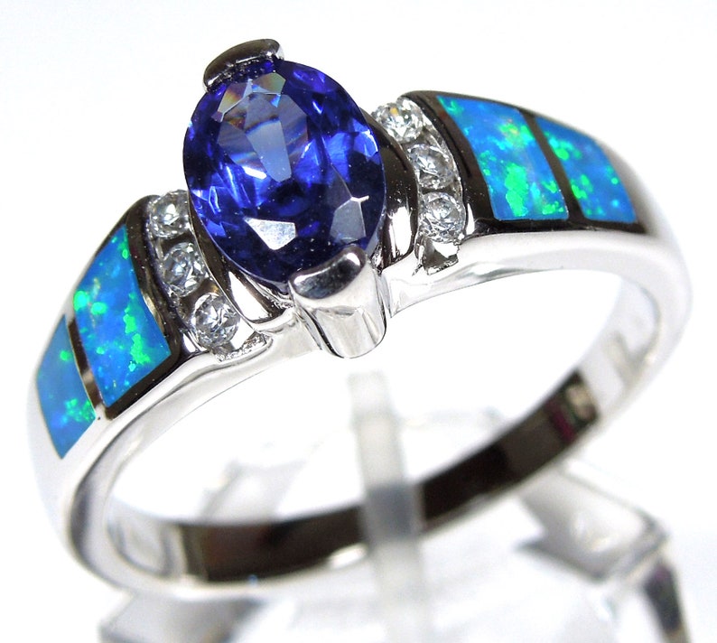 Tanzanite & Blue Fire Opal Inlay 925 Sterling Silver Wedding - Etsy