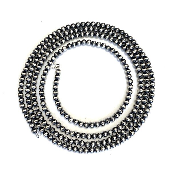 6mm Navajo Pearl Sterling Silver Beads Necklace 60'' Long - Etsy India