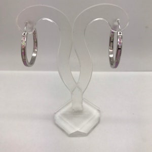 Solid 925 Sterling Silver Endless Hoops Earrings with Pink Fire Opal Inlay 1&#39;&#39; wide 27mm