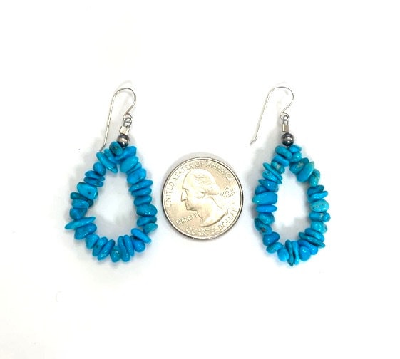 Sleeping Beauty Turquoise Nugget 925 Sterling Silver Dangle Earrings 2'' long