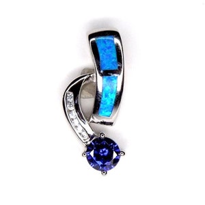Tanzanite & Blue Fire Opal Inlay 925 Sterling Silver Pendant
