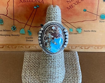 Anillo de turquesa Golden Hill, talla 7.25. Plata de ley 925, estilo suroeste, piedra de alta calidad.