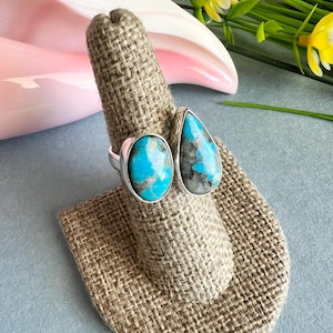 Handmade Blue Kingman Turquoise 925 Sterling Silver Ring Size 8