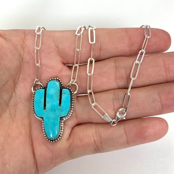 送料無料 通販 激安 Kingman Turquoise 16.25 Silver Sterling 925 Necklace, Cactus アクセサリー