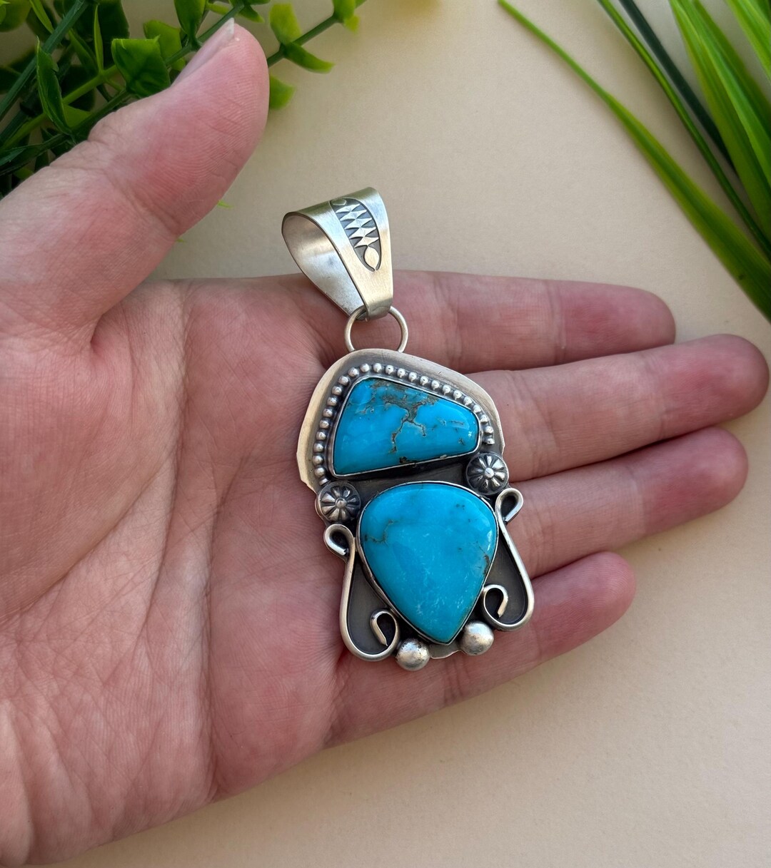 本物のキングマンターコイズ925スターリングシルバー製ラージ