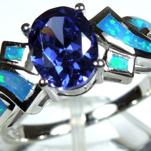 Tanzanite & Blue Fire Opal Solid 925 Sterling Silver Ring Size 6,7,8,9 ...