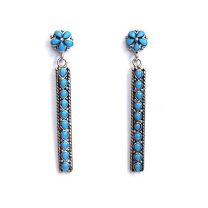 Sleeping Beauty Turquoise 925 Sterling Silver Stud Dangle Earrings 2&#39;&#39; long, Handmade earrings