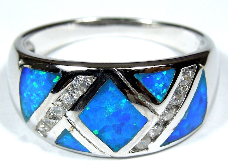 blue fire opal mens ring