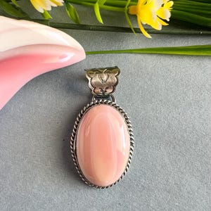 Pink Queen Conch Shell Sterling Silver Oval Pendant
