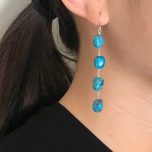 Kingman Turquoise 925 Sterling Silver Dangle Earrings 2.5'' long