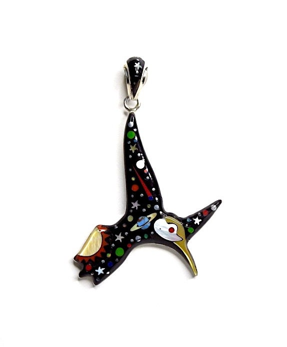 Katy Craig Collana Con Ciondolo Colibrì In Argento 925 E Smalto – Lunghezza 45 Cm, Regalo In Confezione