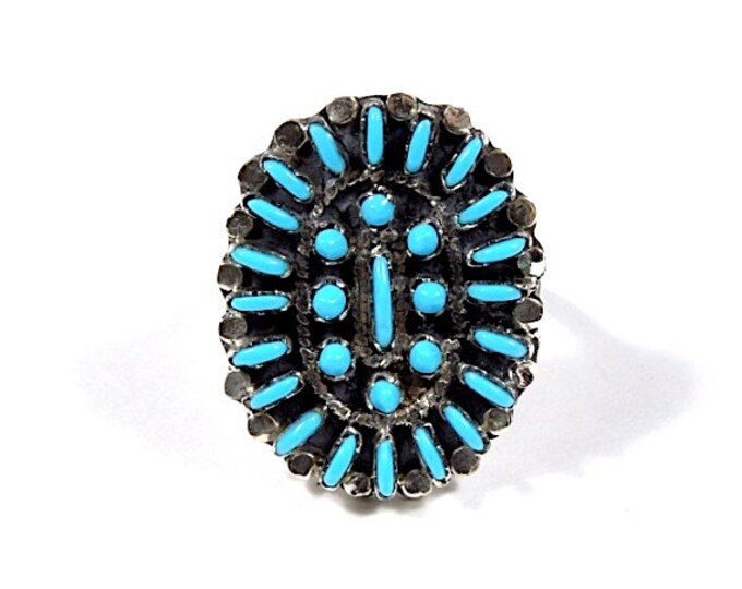 Sleeping Beauty Turquoise 925 Sterling Silver Petit Point Ring Size 7,8 ...
