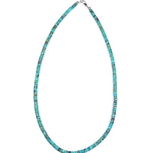 Genuine Heishi Turquoise and Sterling Silver 14&#39;&#39; Long, Choker Necklace.