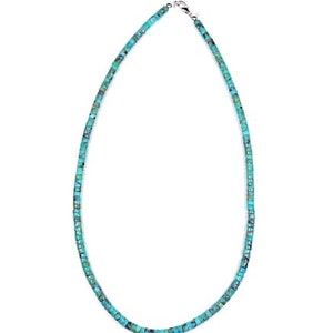 Navajo Made Genuine Heishi Turquoise and Sterling Silver Necklace 17"