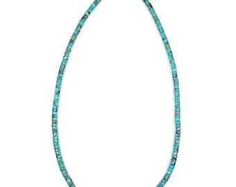 Navajo Made Genuine Heishi Turquoise and Sterling Silver 14'' Long, Choker Necklace.