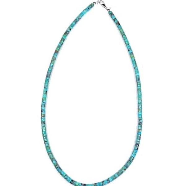 Navajo Made Genuine Heishi Turquoise and Sterling Silver 14'' Long, Choker Necklace.