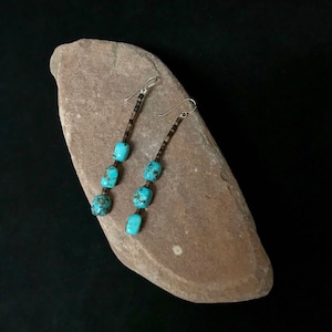 Navajo Made Kingman Turquoise 925 Sterling Silver Dangle Earrings
