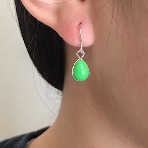 Genuine Gaspeite 925 Sterling Silver Dangle Earrings 7x10mm- Made in USA