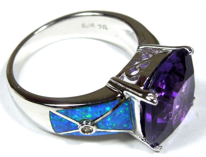 Huge Amethyst /& Blue Fire Opal Inlay 925 Sterling Silver Woman Ring Sz 6,7,8,9 Free Shipping in USA