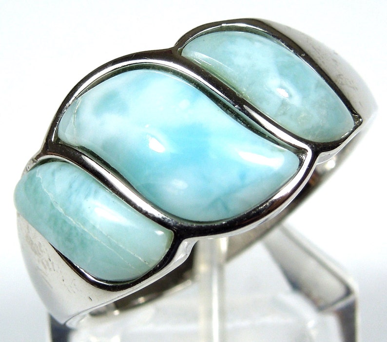 100/% Genuine AAA Dominican Larimar 925 Sterling Silver Band Ring sizes 6,7,8,9