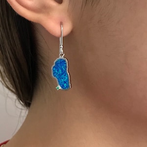 Blue Fire Opal Inlay 925 Sterling Silver Lake Tahoe Map Earrings