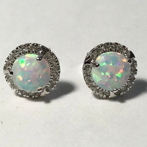 6mm White Fire Opal 925 silver stud post earrings