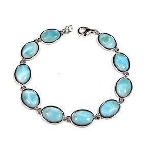 100% echtes AAA Dominikanische Larimar 925 Sterling Silber Gliederarmband 8 &#39;&#39; Lang