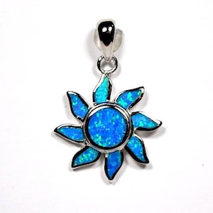 Blue Fire Opal Inlay 925 Sterling Silver Sun Flower Pendant For Necklace