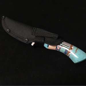 Southwest Style Knife with Multicolor Inlay & Turquoise 8&quot; long