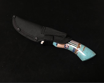 Southwest Style Knife with Multicolor Inlay & Turquoise 8&quot; long