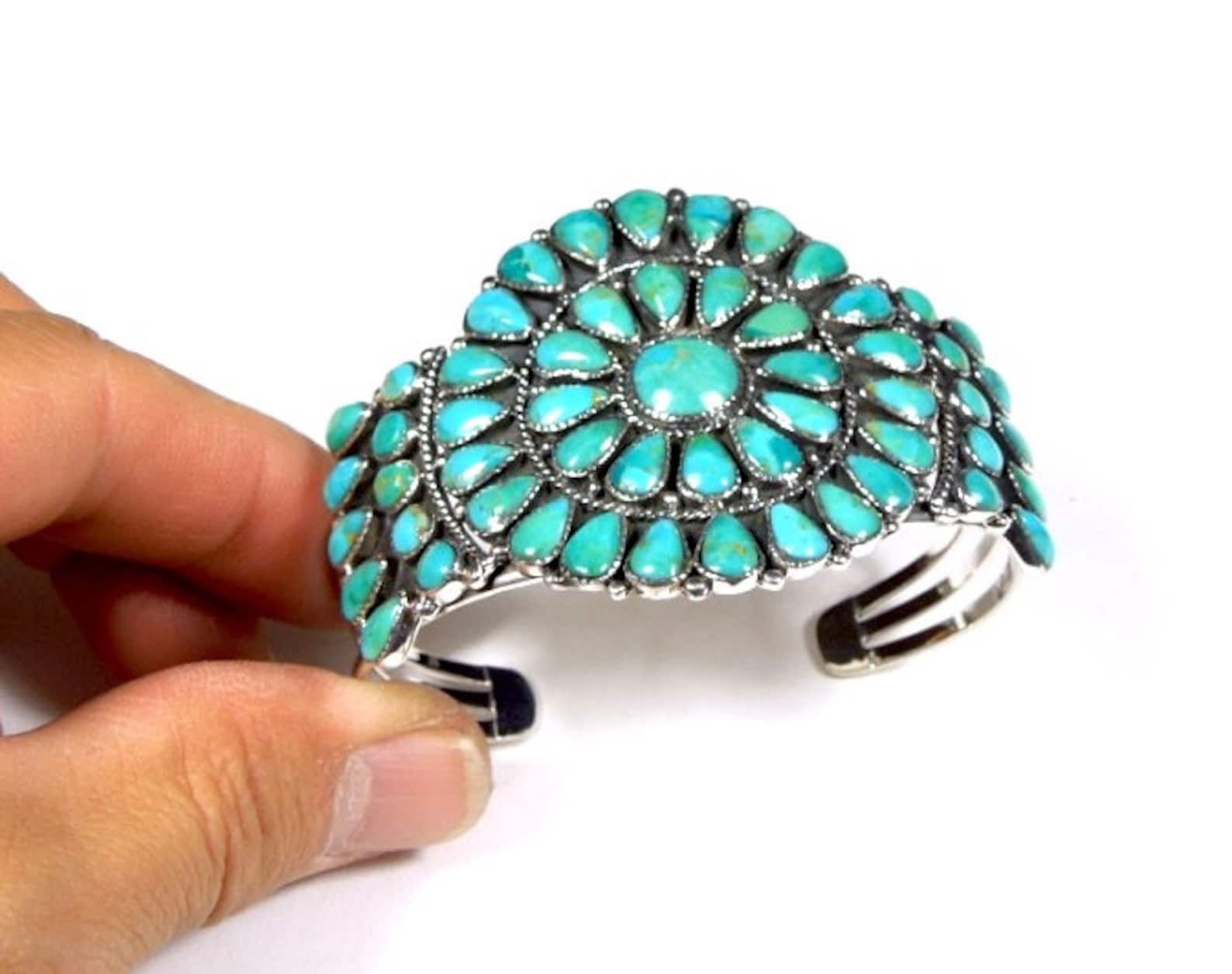 Southwest Style Kingman Turquoise 925 Sterling Silver Cluster Cuff ...