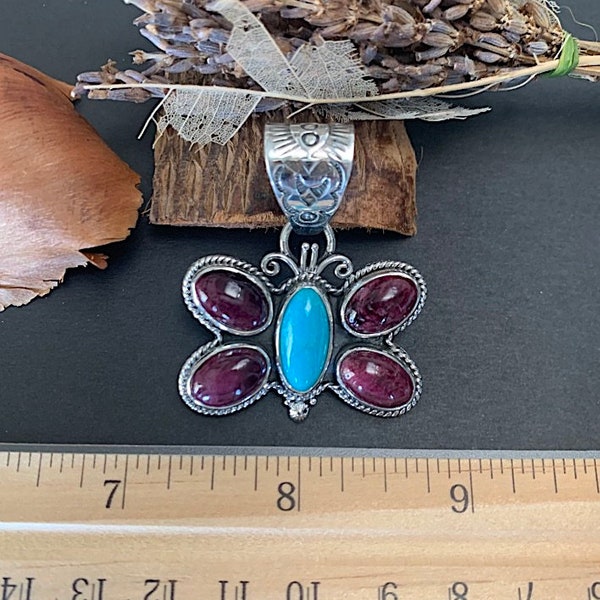 Turquoise, Spiny Oyster Butterfly & Sterling Silver pendant