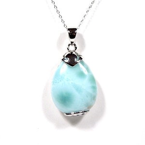 100/% Natural AAA Dominican Larimar Set on 925 Sterling Silver Pendant 18&#39;&#39; Necklace