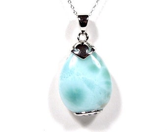 100/% Natural AAA Dominican Larimar Set auf 925 Sterling Silber Pendant 18 ' ' ' Halskette