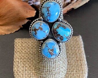 Golden Hills Turquoise Ring size 7. 925 Sterling Silver, Navajo made, Natural, high quality stone.