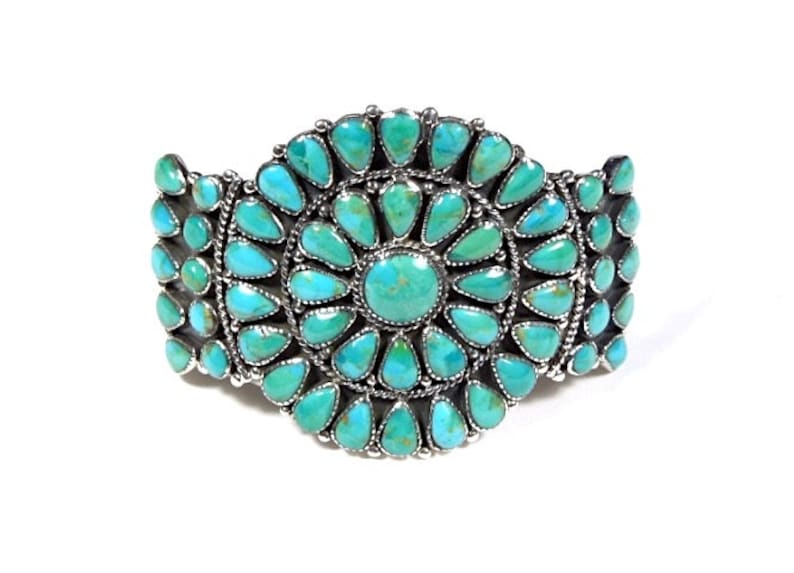 Southwest Style Kingman Turquoise 925 Sterling Silver Cluster Cuff ...