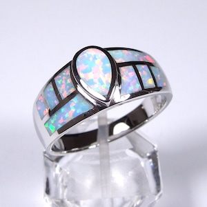 White Fire Opal Inlay 925 Sterling Silver Men&#39;s, Woman Ring sizes 6 7 8 9 10 11 12 13