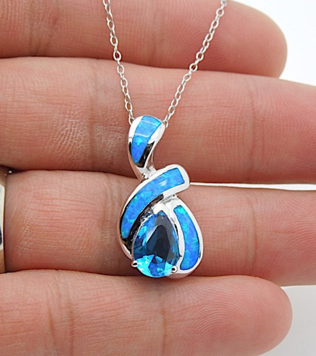 Brand New 18" Necklace With 925 Sterling Silver Blue Topaz & Blue Fire ...