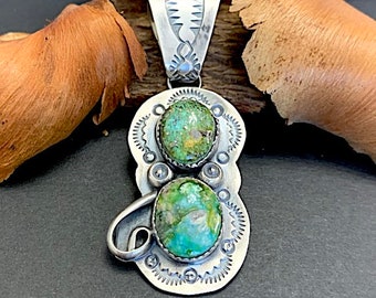Sonoran Gold Turquoise Pendant necklace. Navajo Handmade 925 Sterling Silver. Chain is not include, Signed by artist