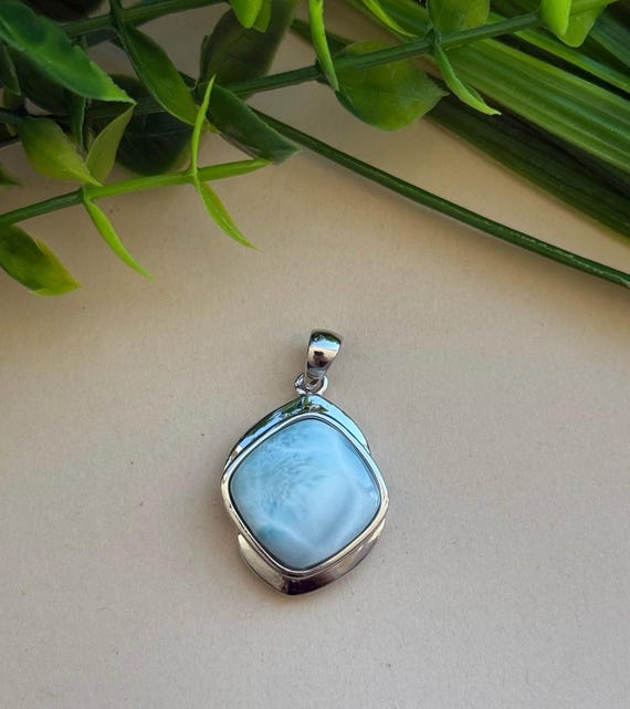 Real AAA Sky Blue Larimar 925 Sterling Silver Pendant for Necklace