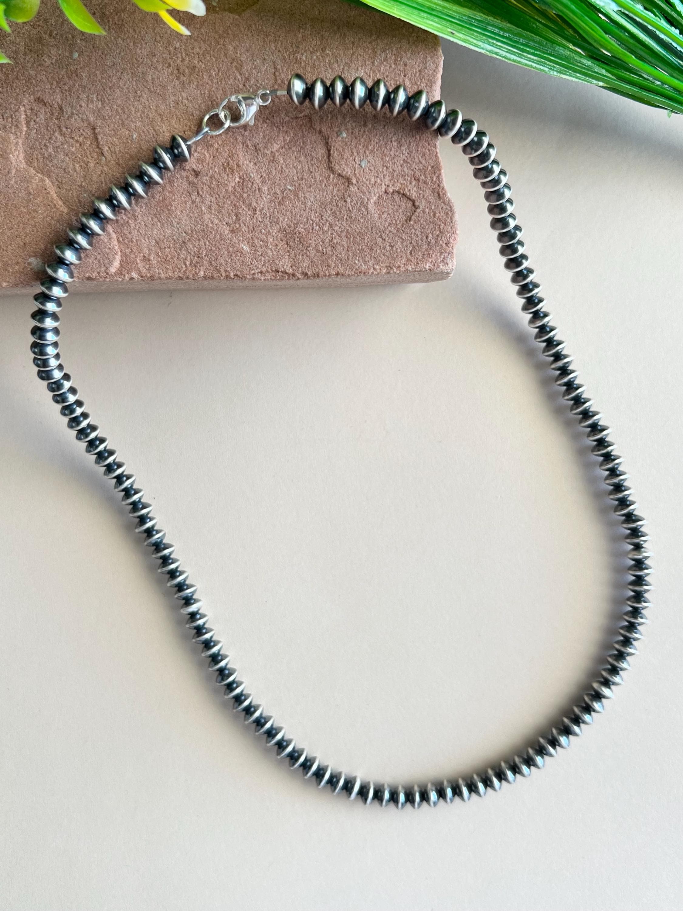6.5mm Saucer Shape Navajo Pearl Sterling Silver Beads Necklace 16