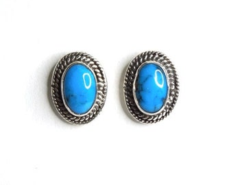 Handmade Sleeping Beauty Turquoise 925 Sterling Silver Post earrings