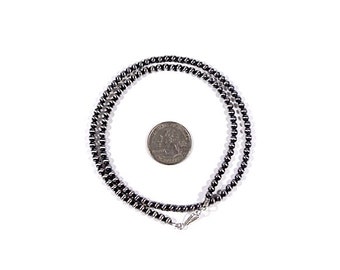 Handgjort halsband med 5 mm Navajo-pärlor i sterlingsilver, 14 tum långt
