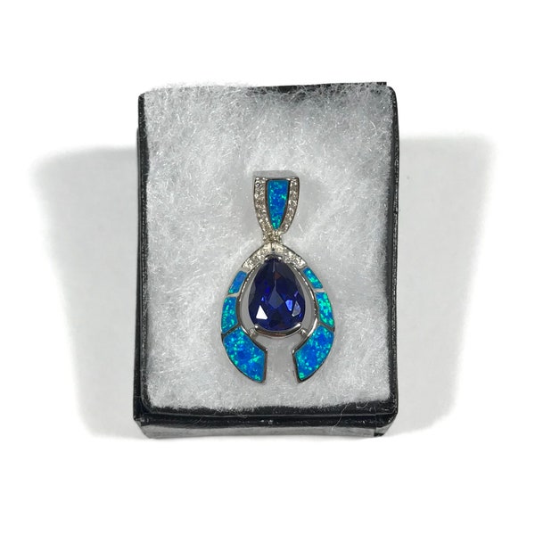 925 Sterling Silver 3 Carat Tanzanite and Blue Fire Opal Slide Pendant