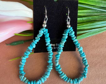 Sleeping Beauty Turquoise Nugget 925 Sterling Silver Dangle Earrings 2-7/8” long