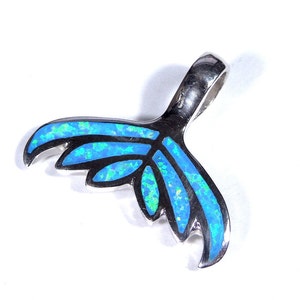 Quality Blue Fire Opal Inlay Solid 925 Sterling Silver Whale Tail Pendant For Necklace