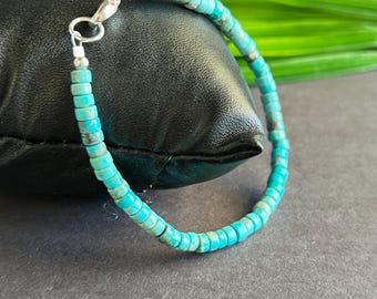 4mm Turquoise Heishi Bracelet 7.5” Long