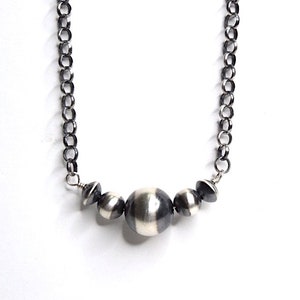 Handmade Navajo Pearl Beads sterling Silver Necklace 17.5'' Long