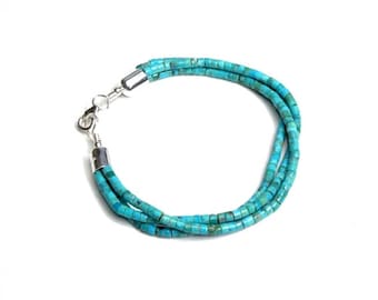 Heishi Turquoise Bracelet & Sterling Silver 8'' Long. 3 strands, Made in USA