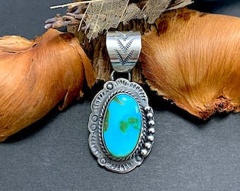 Sonoran Gold Turquoise Pendant necklace/ Navajo made, 925 Sterling Silver. Chain is not inclued.